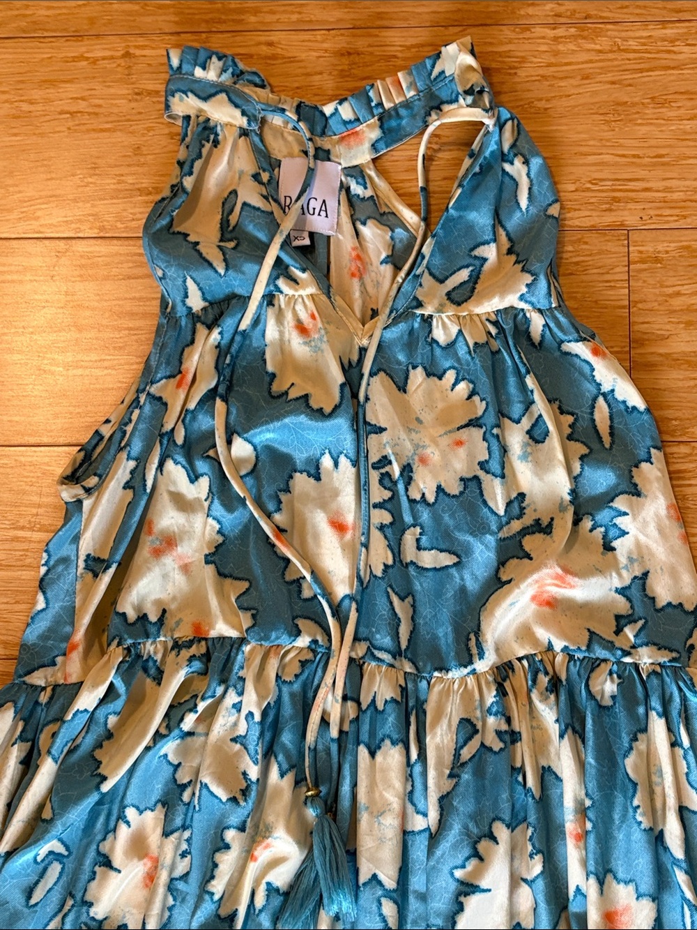 AnthropologieRAGA Blue Cream Daisy Floral Tiered Halter Maxi Dress XS boho - Picture 2 of 6